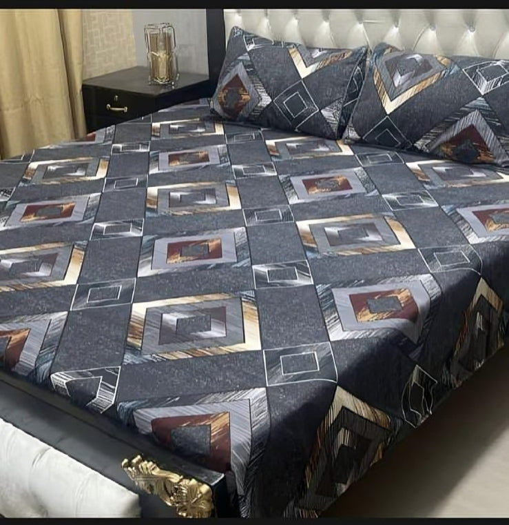 Elegant Circular Pattern Printed Bed Sheet Set with Pillow Covers