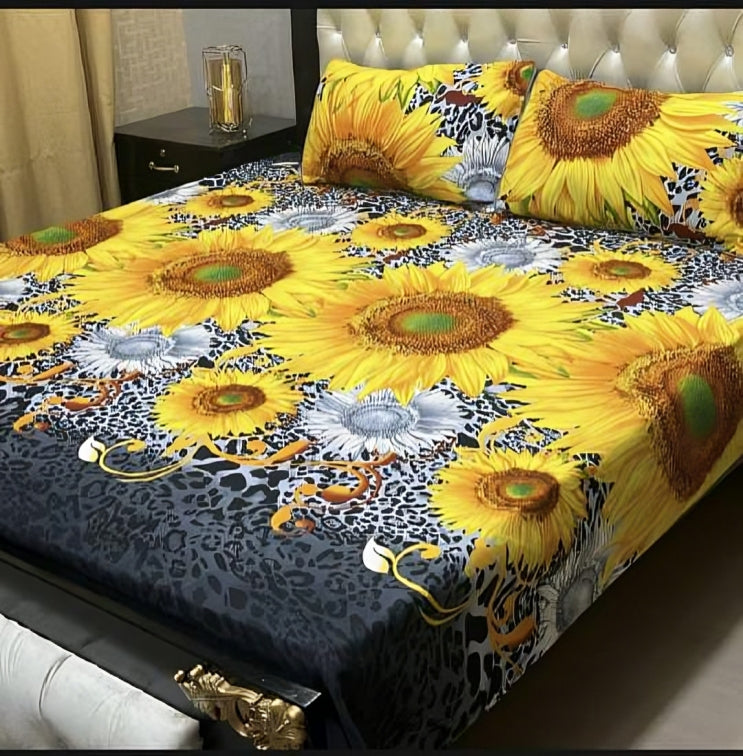 Elegant Circular Pattern Printed Bed Sheet Set with Pillow Covers