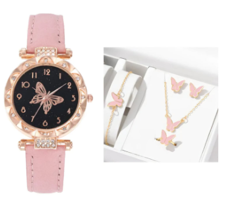 Elegant Butterfly Watch & Jewelry Gift Set for Women